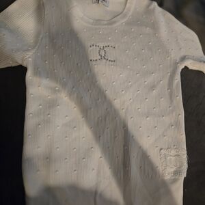 CHANEL Cream Textured Knit Top